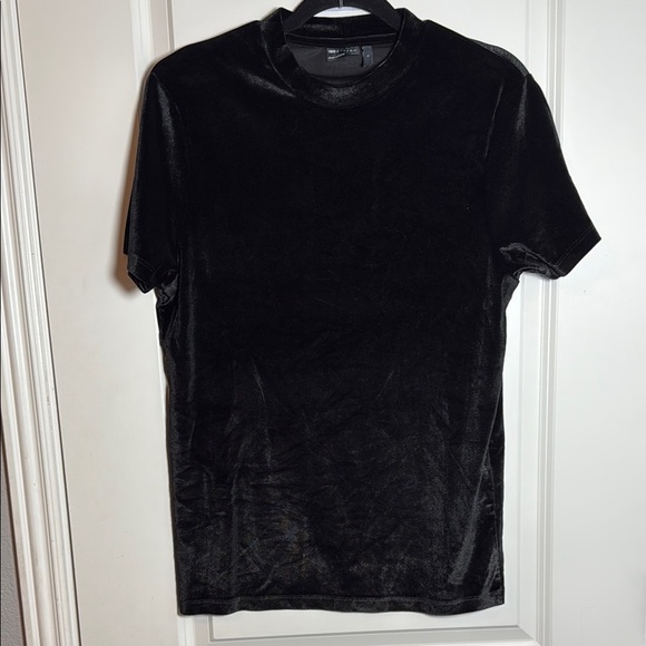 ASOS Black Short Sleeve Velour Crew Neck Tee Size S - Picture 2 of 5